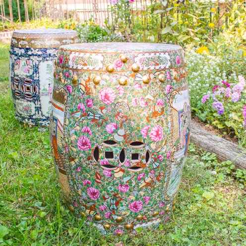 Four Vintage Rose Medallion Garden Stools - Pender & Peony - A .