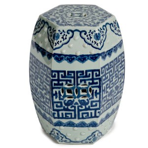 Blue and White Hexagonal Ceramic Garden Sto