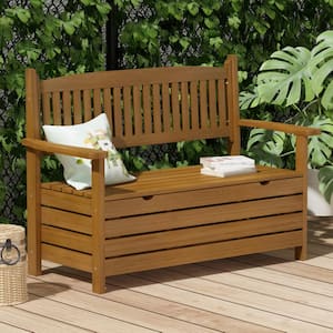 Kingdely 51 gal. Brown Wood Outdoor Storage Bench Deck Box .