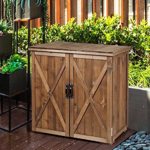 Gymax 30.5 in. W x 22 in. D x 28.5 in. H Outdoor Wooden Storage .