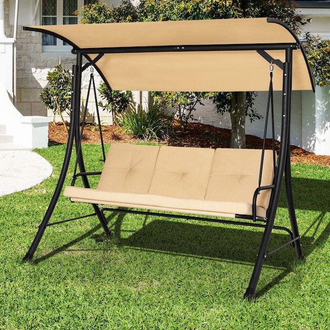 BABOOM Outdoor Porch Swing 3-person Beige Steel Outdoor Swing in .