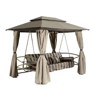 PURPLE LEAF 3-Person Outdoor Patio Metal Swing Gazebo with Netting .