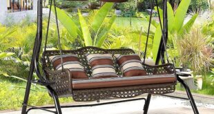 AECOJOY Brown 3-Person Wicker Outdoor Patio Swing with Cushion and .
