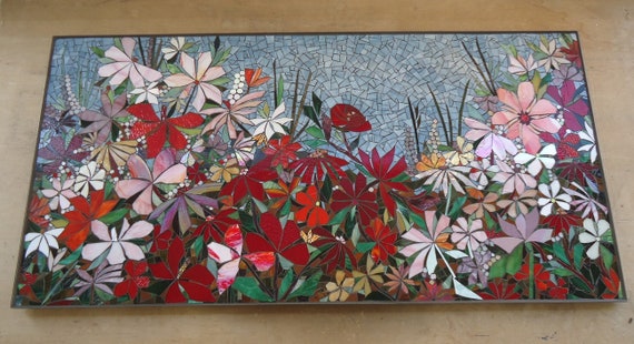 FLORAL GARDEN MOSAIC Wall Art Made to Order Bathroom Wall Relief .