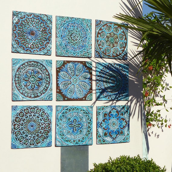 9 Ceramic Garden Art, Outdoor Wall Art, Garden Decor, Ceramic Wall .