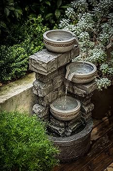 Amazon.com: Warm Garden Water 3 Tiered Bowls Floor Stacked Stone .