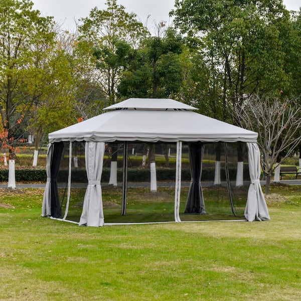 Outsunny 10 ft x 13 ft Light Grey Outdoor Patio Gazebo Canopy with .