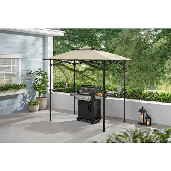 Hampton Bay 8 ft. x 5 ft. Khaki Instant Canopy Pop Up Grill Gazebo .