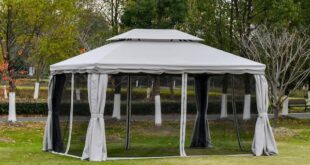 Outsunny 10 ft x 13 ft Light Grey Outdoor Patio Gazebo Canopy with .