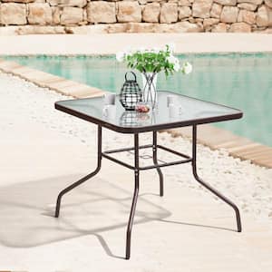 Pellebant 33.5 in. Square Metal Outdoor Dining Table with Umbrella .