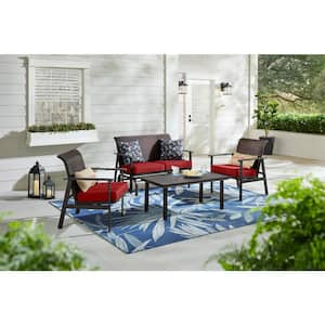 Hampton Bay Morgan Springs Brown 4-Piece Woven Outdoor Padded .