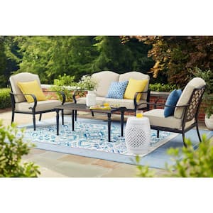 Hampton Bay Laurel Oaks Black 4-Piece Steel Outdoor Patio .