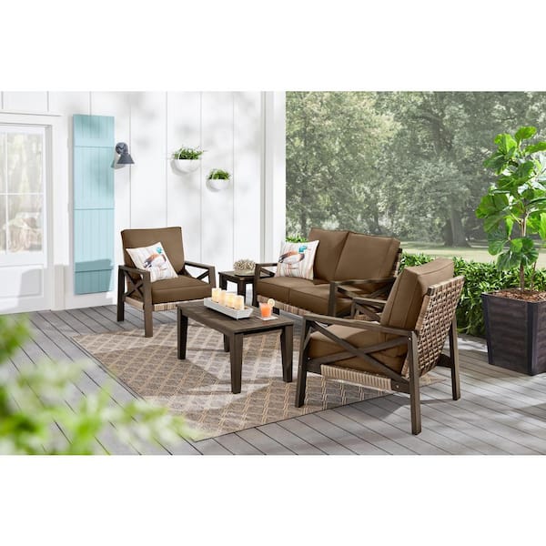 Hampton Bay Lakehaven Dark Grey 5-Piece Wood Patio Conversation .