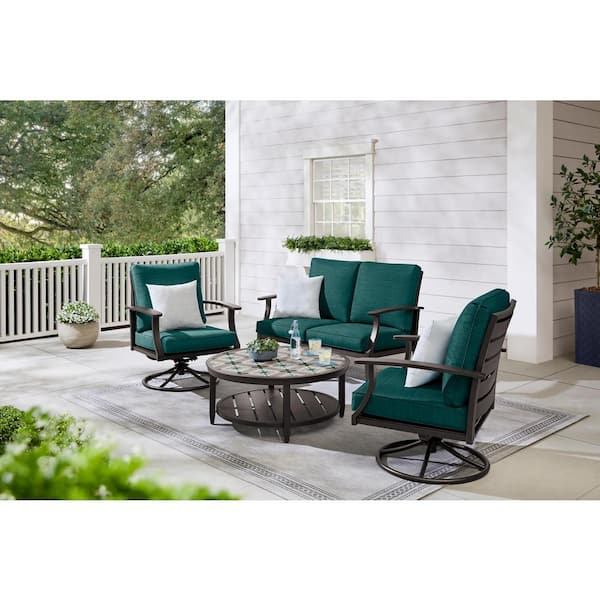 Hampton Bay Ellington 4-Piece Steel Outdoor Seating Set with .