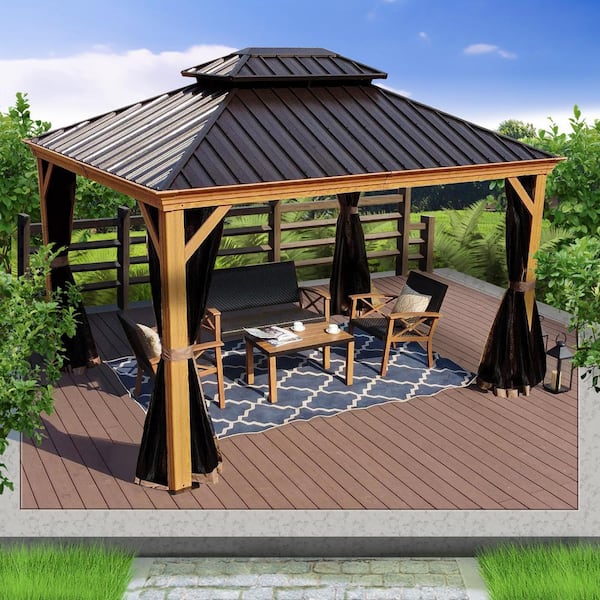 KOZYARD Apollo 10 ft. x 12 ft. Wood Like Aluminum Hardtop Gazebo .