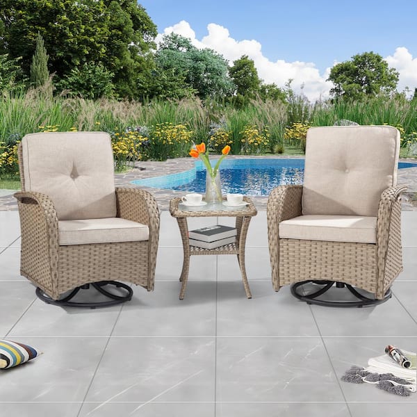 JOYSIDE 3-Pcs Light Brown Wicker Outdoor Rocking Chair Patio .