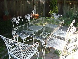 Woodard Pinecrest Wrought Iron Table 6 Chairs 1940 50 Seahorse .