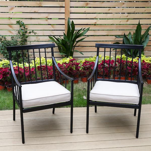 PHI VILLA Ergonomic Black Metal Stylish Patio Outdoor Dining Chair .