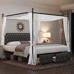 Amazon.com: Keyluv King Upholstered Canopy Bed Frame with 3 .