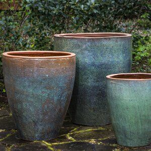 Dakota Fields Borger 3 - Piece Glazed Terracotta Pot Planter Set .