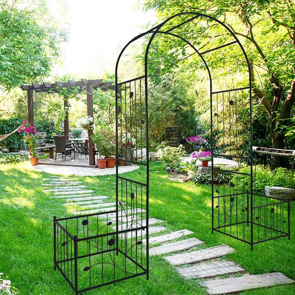 Tunearary 7.2 ft. Outdoor Black Metal Garden Arch Trellis Climbing .