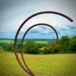 Large Rustic Metal Garden Art Abstract Flowing Swirl Metal Ring .