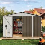 Sizzim 9 ft. W x 7.5 ft. D Gray Metal Storage Shed with Lockable .