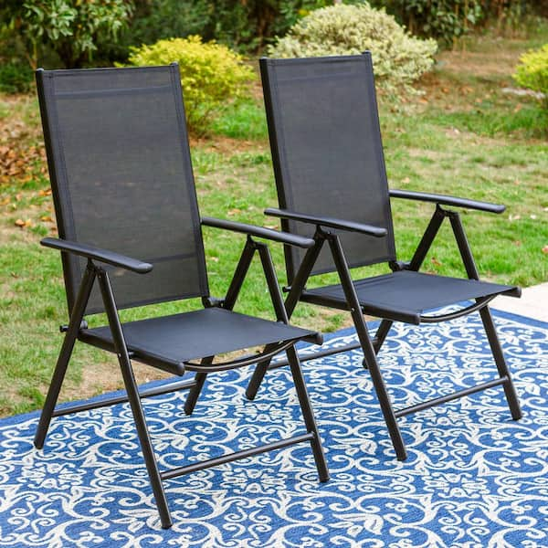 PHI VILLA Black Metal Outdoor Patio Dining Chairs Folding .