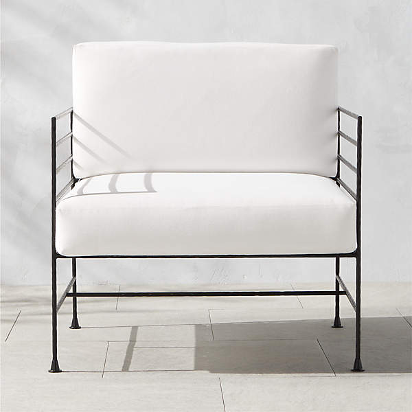 Marteau Modern Black Iron Outdoor Lounge Chair with White .