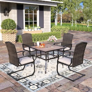 PHI VILLA Black 7-Piece Metal Patio Outdoor Dining Set with Slat .