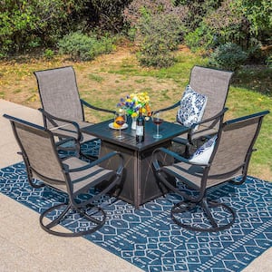 PHI VILLA Black 5-Piece Metal Patio Fire Pit Set with Textilene .