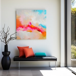 Tangerine Clouds Abstract Art Print, Bright Modern Home Decor .