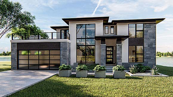 Plan 44207 | Modern Prairie House Plan with 2499 Sq Ft, 4 Bedro