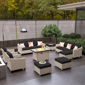 HOOOWOOO Oconee Beige 9-Piece Modern Outdoor Patio Conversation .