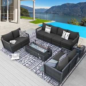 NICESOUL Modern 6-Piece Gray Wicker Patio Frie Pit Deep Sectional .