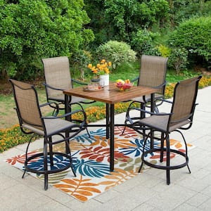 PHI VILLA Black 5-Piece Metal Outdoor Bar Height Dining Set With .