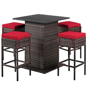 Clihome 5-Piece Wicker Outdoor Serving Bar Set Patio Rattan Bar .