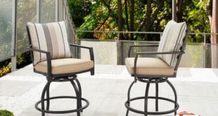 Patio Festival Swivel Metal Outdoor Bar Stool with Beige Cushion .