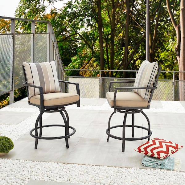 Patio Festival Swivel Metal Outdoor Bar Stool with Beige Cushion .