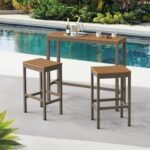 LUE BONA 38 in. W Brown Outdoor Bar Table HDPS Material .