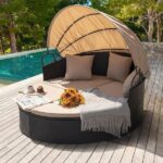 Tozey Chillrest Black Rattan Wicker Outdoor Patio Round Daybed .