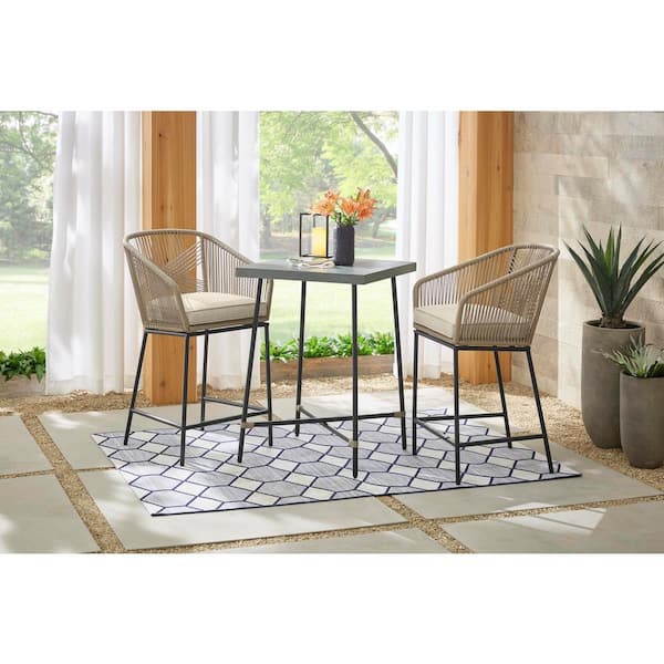 Hampton Bay Haymont 3-Piece Steel Wicker Outdoor Bistro Set with .