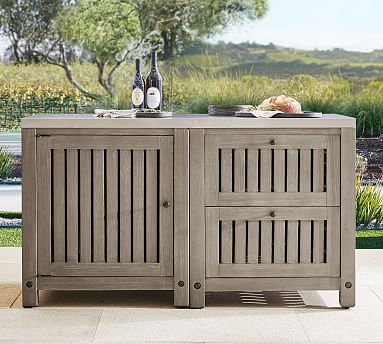 Abbott Outdoor Kitchen Acacia Two-Drawer & Single-Door Cabinet .