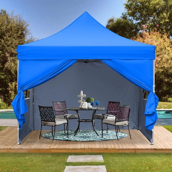 OVASTLKUY 10 ft. x 10 ft. Blue Heavy-Duty Portable Outdoor Canopy .