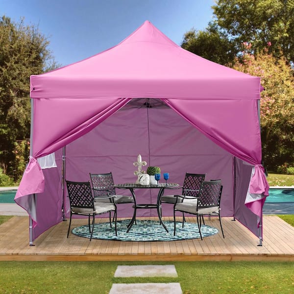 OVASTLKUY 10 ft. x 10 ft. Pink Heavy-Duty Portable Outdoor Canopy .