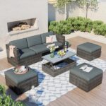 Harper & Bright Designs Gray 5-Piece Wicker Outdoor Sectional Set .
