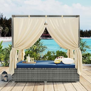 Runesay Wicker Adjustable Sun Bed With Curtain Outdoor Day Bed .