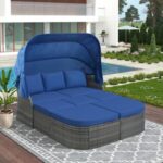 Wicker Outdoor Patio Furniture Set Day Bed Sunbed with Cushions .