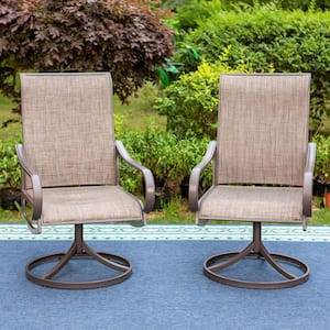 PHI VILLA Brown Swivel Textilene Metal Patio Outdoor Dining Chair .