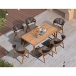 PURPLE LEAF 7-Piece Aluminum Wicker Dining Table and Chairs Patio .